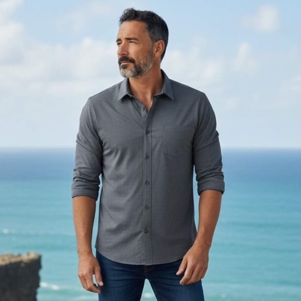 Travis Mathew Mens XXL Charcoal Grey Micro Stripe Long Sleeve Button Down Shirt